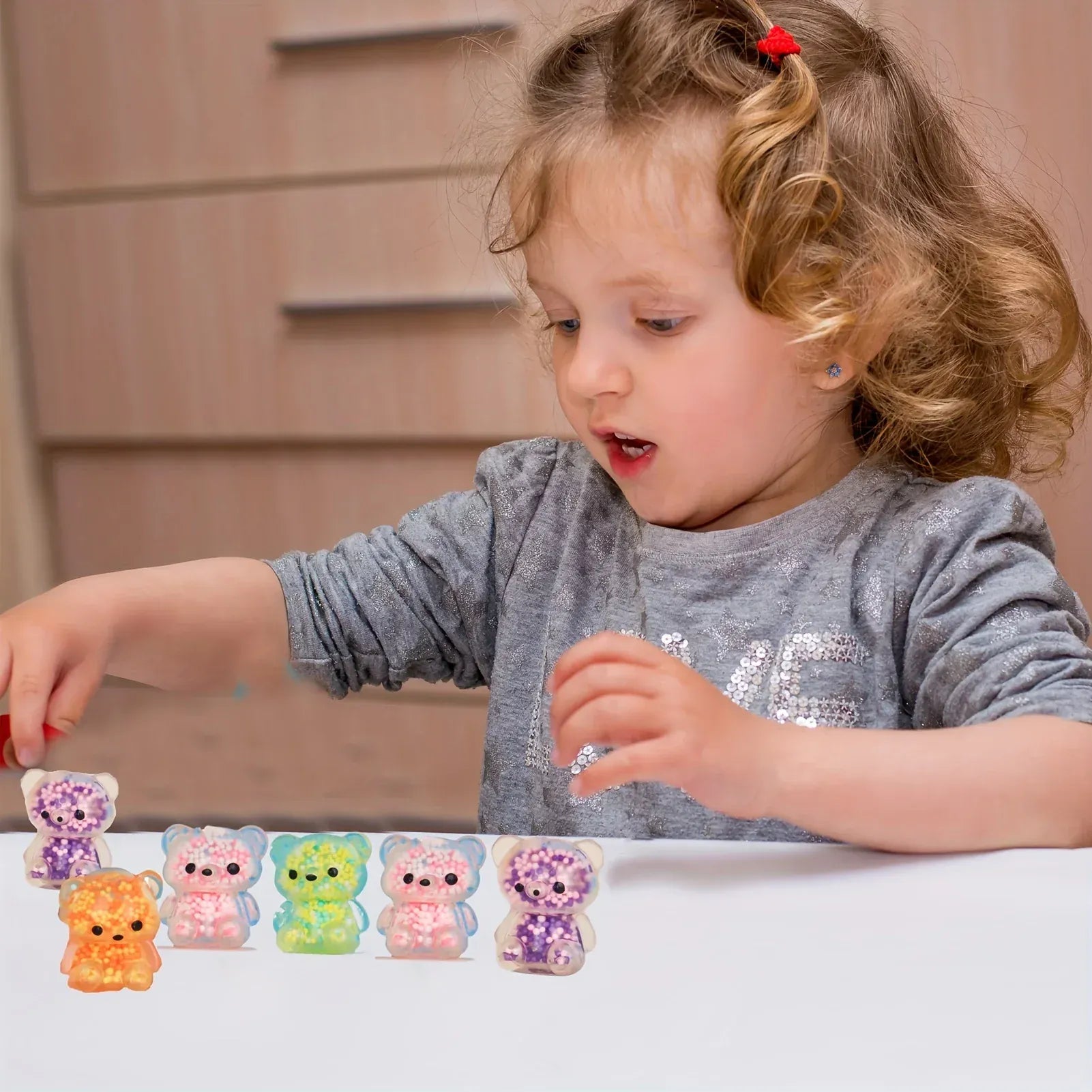 Mini Glitter Gummy Bear Stress Balls - 6 Pack Squishy Fidget Toys