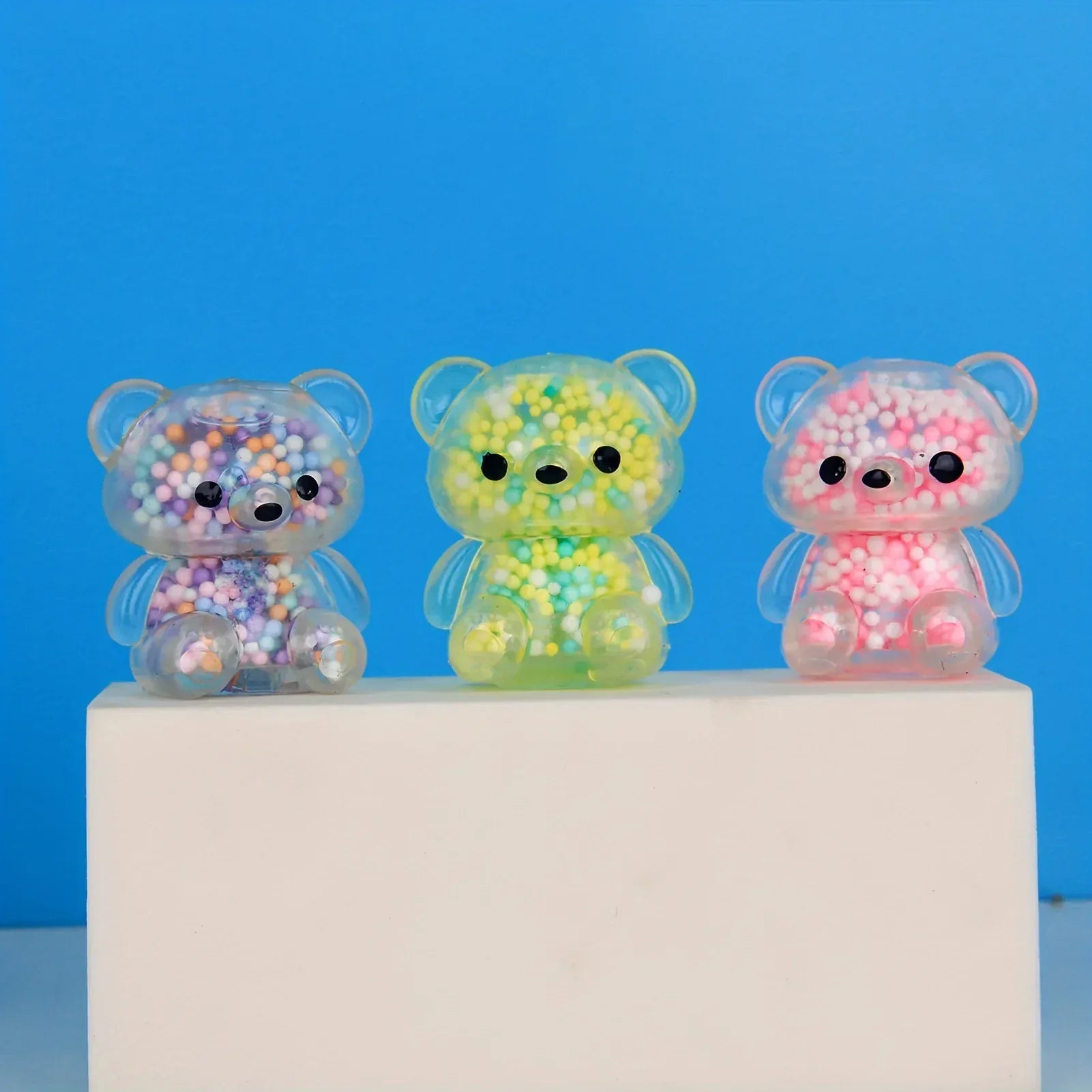 Mini Glitter Gummy Bear Stress Balls - 6 Pack Squishy Fidget Toys